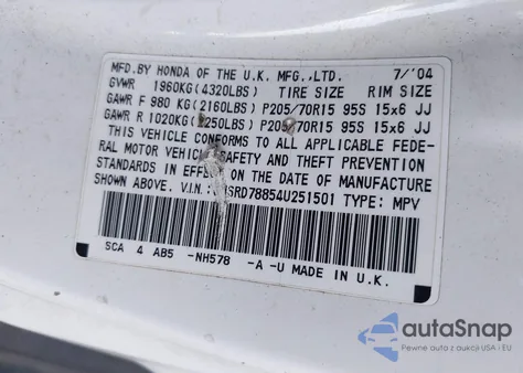 2004 Honda Cr-V Ex из США, поврежденный, VIN SHSRD78854U251501